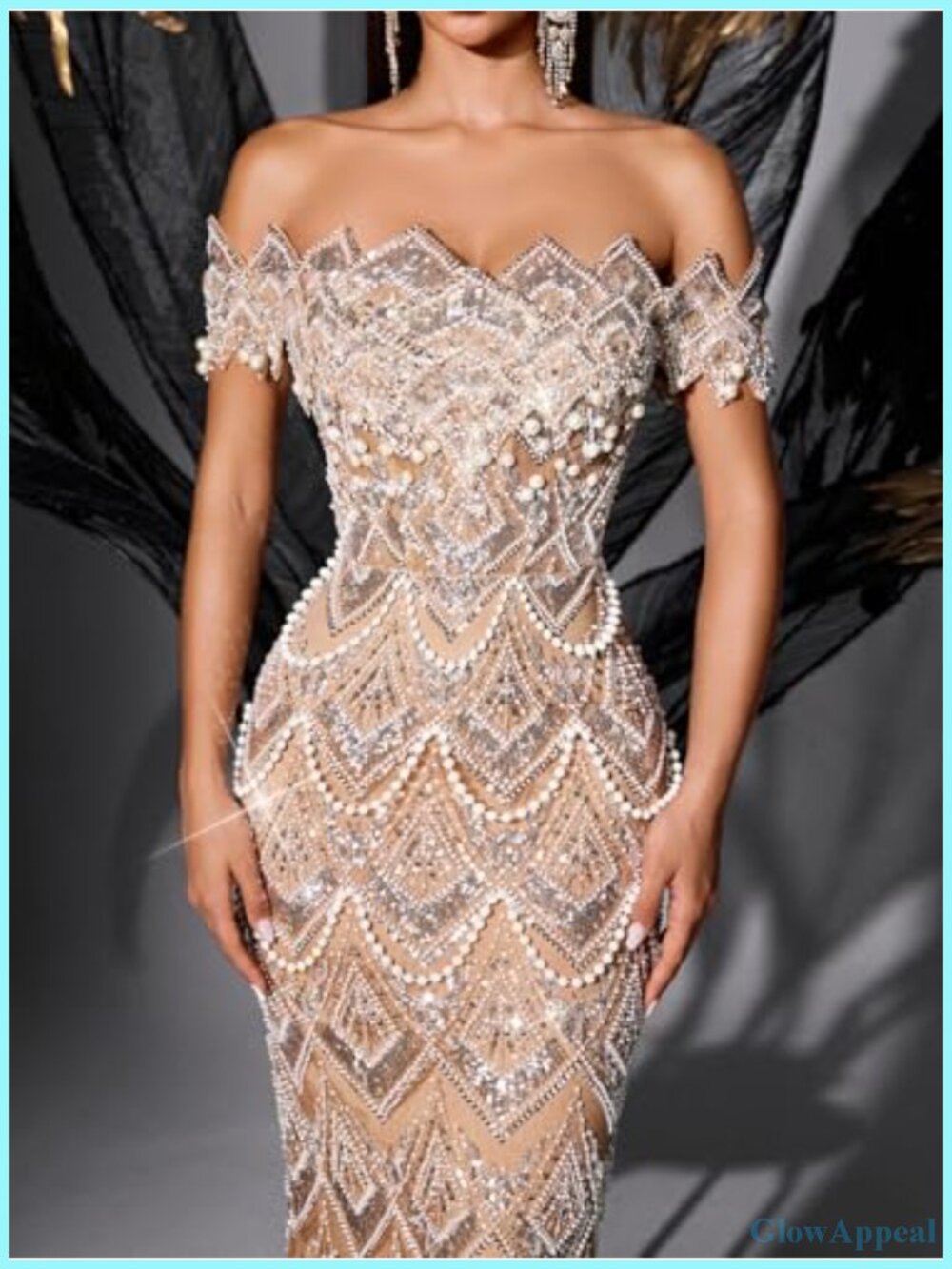 Off Shoulder Mermaid Prom Dress Sequin Beaded Evening Gown Lace Up Back - Picture 4 of 6
